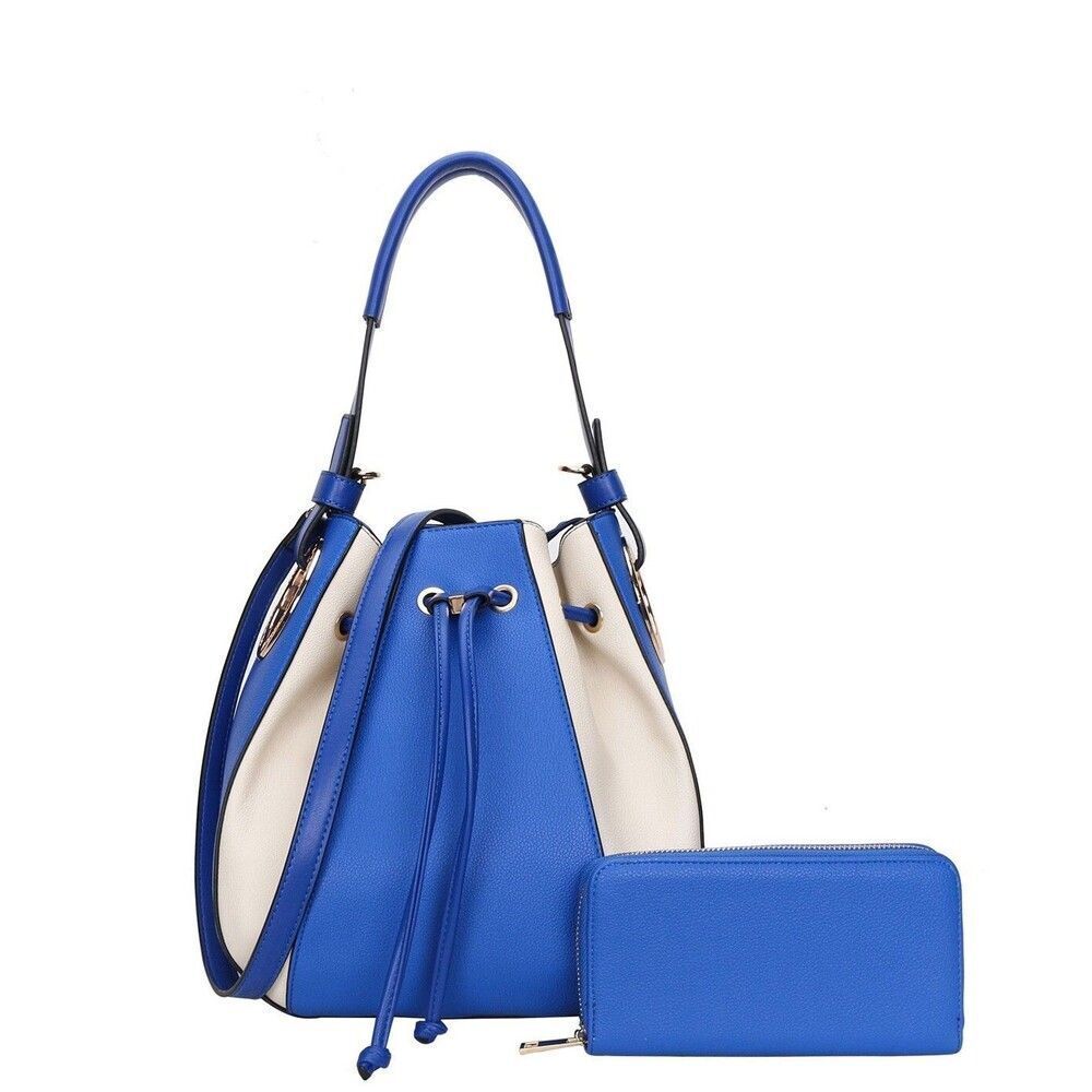 Women's Blue Slouchy Drawstring Hobo Bags With Wallet